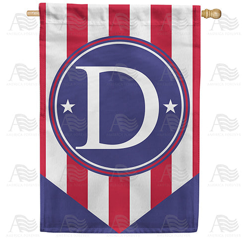 Red, White And Blue Emblem Monogram Double Sided House Flag