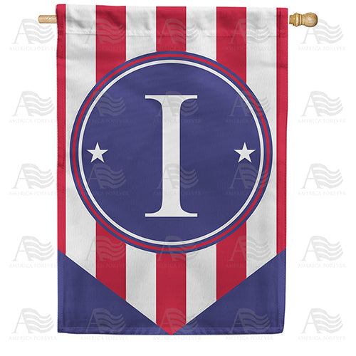 Red, White And Blue Emblem Monogram Double Sided House Flag