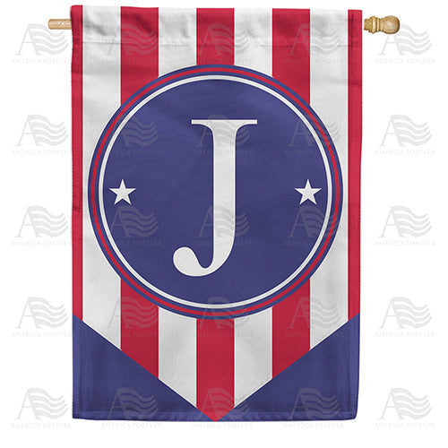 Red, White And Blue Emblem Monogram Double Sided House Flag