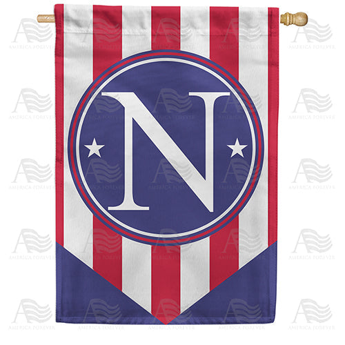 Red, White And Blue Emblem Monogram Double Sided House Flag