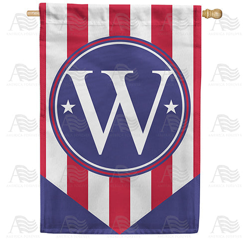 Red, White And Blue Emblem Monogram Double Sided House Flag