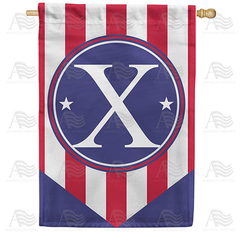 Red, White And Blue Emblem Monogram Double Sided House Flag