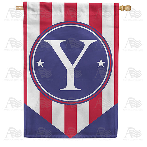 Red, White And Blue Emblem Monogram Double Sided House Flag