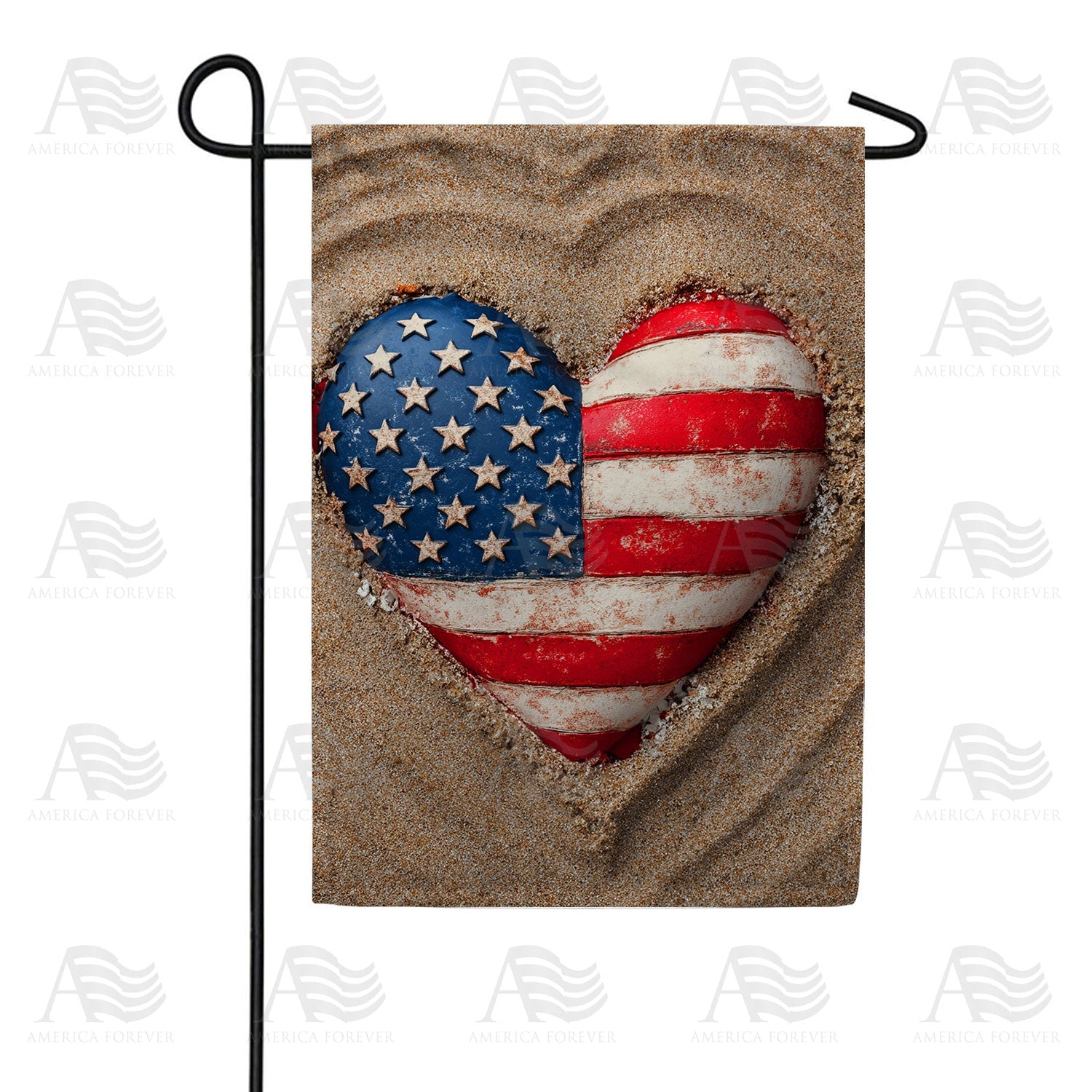 Patriotic Beach Heart Double Sided Garden Flag