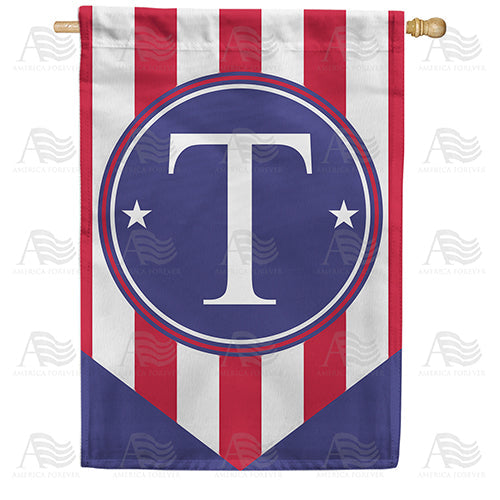 Red, White And Blue Emblem Monogram Double Sided House Flag